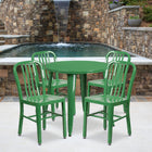 30'' Round Green Metal Indoor-Outdoor Table Set with 4 Vertical Slat Back Chairs [CH-51090TH-4-18VRT-GN-GG]-30"W x 30"D x 29.50"H