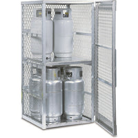 Justrite Aluminum LPG Cylinder Locker Storage, 30" x 65" x 32", 114Lb-Sloped roof design sheds water and ice to the rear