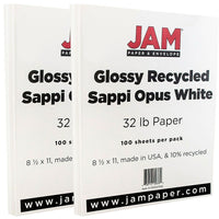 JAM Paper Glossy Paper 2-Sided, 8.5" x 11", 32llb White, 2 packs of 100 (01034701dg)-Size: 8-1/2" x 11"