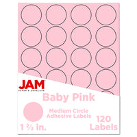 JAM Paper Circle Round Label Sticker Seals - 1-2/3" Diameter - Baby Pink - 120 Pack -English only packaging