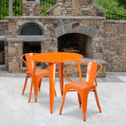 30'' Round Orange Metal Indoor-Outdoor Table Set with 2 Arm Chairs (CH-51090TH-2-18ARM-OR-GG)-30"W x 30"D x 29.50"H