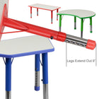 Flash Furniture 23.625"W x 47.25"L Rectangular Green Plastic Height Adjustable Activity Table with Grey Top-220 lb. Static Load Capacity