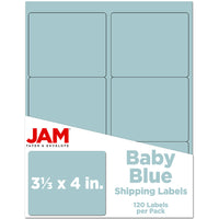 JAM Paper Laser/Inkjet Address Label - 3-1/3" x 4" - Baby Blue - 120 Pack-English only packaging