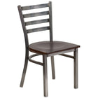 Flash Furniture HERCULES Series Clear Coated Ladder Back Metal Restaurant Chair - Walnut Wood Seat-Metal Chair