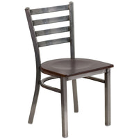 Flash Furniture HERCULES Series Clear Coated Ladder Back Metal Restaurant Chair - Walnut Wood Seat-Metal Chair
