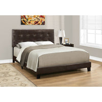 Monarch Specialties 5922Q Queen Size Bed - Dark Brown Leather-Look-BED