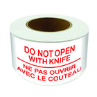 SPC 'Do Not Open With Knife' Die Cut Labels - Red/ White - 3" x 5" - 500/Roll-500/Roll