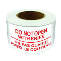 SPC 'Do Not Open With Knife' Die Cut Labels - Red/ White - 3" x 5" - 500/Roll-500/Roll