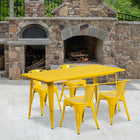 Flash Furniture 31.5'' x 63'' Rectangular Yellow Metal Indoor-Outdoor Table Set with 4 Arm Chairs (ET-CT005-4-70-YL-GG)-Galvanized Steel, Metal, Rubber