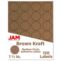 JAM Paper Circle Round Label Sticker Seals - 1-2/3" Diameter - Brown Kraft - 120 Pack -English only packaging
