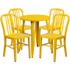 24'' Round Yellow Metal Indoor-Outdoor Table Set with 4 Vertical Slat Back Chairs [CH-51080TH-4-18VRT-WH-GG]-Metal Cafe Table