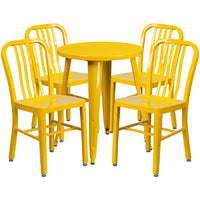 24'' Round Yellow Metal Indoor-Outdoor Table Set with 4 Vertical Slat Back Chairs [CH-51080TH-4-18VRT-WH-GG]-Metal Cafe Table