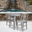 24'' Round Silver Metal Indoor-Outdoor Table Set with 2 Vertical Slat Back Chairs [CH-51080TH-2-18VRT-SIL-GG]-24"W x 24"D x 29"H