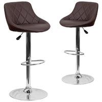 Flash Furniture Contemporary Brown Vinyl Bucket Seat Adjustable Height Barstool with Diamond Pattern Back & Chrome Base - 2 Pack-Set of 2 Contemporary Style Stools