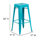 Flash Furniture 30" High Backless Crystal Teal-Blue Indoor-Outdoor Barstool-Drain Hole in Seat