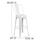 Flash Furniture 30" High Metal Indoor-Outdoor Barstool with Back - White-Galvanized Steel Construction