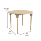 Flash Furniture Bright Beginnings 33" Round Commercial Grade Wooden Adjustable Height Classroom Activity Table - Beech-Accommodates up to 4 Children