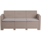 Flash Furniture Light Grey Faux Rattan Sofa with All-Weather Light Grey Cushions-Contemporary Outdoor Sofa
