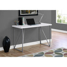 Monarch Specialties 7376 48" Computer Desk - White/Silver Metal-Thick panel table top in a smooth white laminated finish on all sides