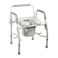 Drive Medical Steel Drop Arm Bedside Commode with Padded Seat & Arms-Grey, Steel