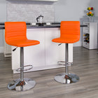 Flash Furniture Contemporary Orange Vinyl Adjustable Height Barstool with Horizontal Stitch Back & Chrome Base - 2 Pack-Seat Adjusts from Counter to Bar Height