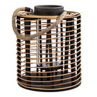 Truu Design Rattan and Wooden Lantern, 10 x 19 inches, Brown-Rope Handle