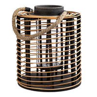 Truu Design Rattan and Wooden Lantern, 10 x 19 inches, Brown-Rope Handle