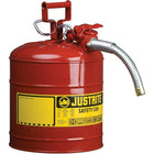 Justrite Type II AccuFlow Safety Cans, 1", 2 1/2 Gal, Red-AccuFlow™ exclusive Safe-Squeeze® trigger mechanism allows for smooth flow and accurate pouring
