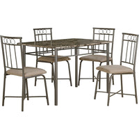 Monarch Specialties 1029 5-Piece Dining Set - Espresso Marble/Bronze Metal-This five piece dining set includes a sleek, cappuccino marble table with bronze tube metal legs and a decorative apron that will bring a touch of style to your home