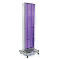 Azar Displays 16"W x 60"H 2-Sided Pegboard Floor Display with C-channels and 16" Wheeled Base, Translucent Purple (700258-PUR)-Includes Acrylic Sign Holder strip & 5" W C-channels running the length of each side and stands on 20" W x 5" H x 16" D metal base on wheels