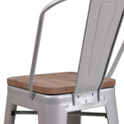 Flash Furniture 24" High Silver Metal Counter Height Stool with Back & Wood Seat-Galvanized Steel Construction with Cross Brace under seat for extra stability