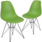 Flash Furniture Elon Series Plastic Chairs with Chrome Base - Green - 2 Pack-Transparent Crystal Finish