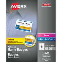 Avery Self-Adhesive Laser/Inkjet Name Badge Labels, White, 400 Pack-Flexible self adhesive badge