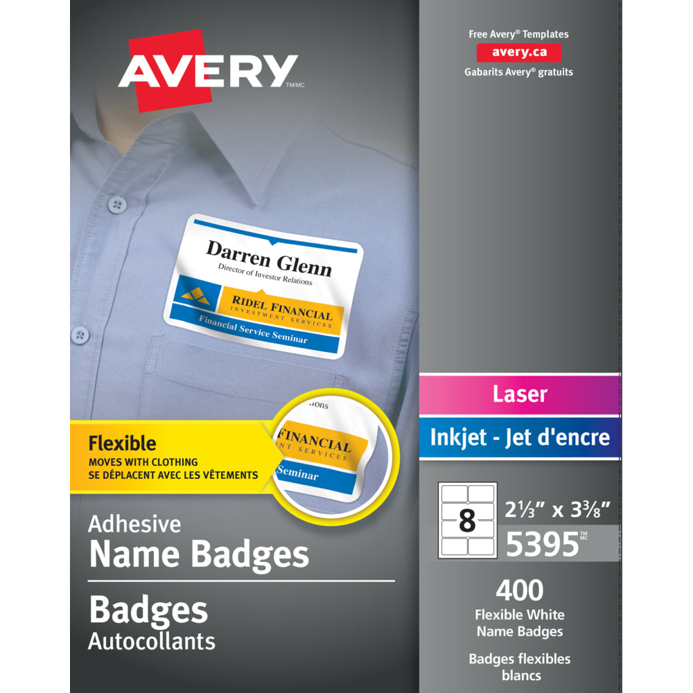 Avery Self-Adhesive Laser/Inkjet Name Badge Labels, White, 400 Pack ...