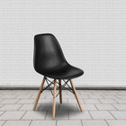 Flash Furniture Elon Series Black Plastic Chair with Wooden Legs - 2 Pack-Wooden Legs with Metal Bracing
