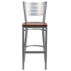 Flash Furniture HERCULES Series Silver Slat Back Metal Restaurant Barstool - Cherry Wood Seat-Metal Barstool