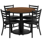 Flash Furniture 36" Round Walnut Laminate Table Set with Round Base & 4 Ladder Back Metal Chairs - Black Vinyl Seat-Table and Chair Set