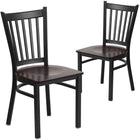 Flash Furniture HERCULES Series Black Vertical Back Metal Restaurant Chair - Walnut Wood Seat - 2 Pack-Vertical Back Design