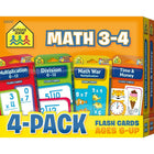 School Zone Math Flash Card, Grade 3-4, 4 Pack  (SZP04047)-Four Colourful flash card sets in this one little package offer 4 times the learning!