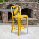 Flash Furniture 24" High Yellow Metal Indoor-Outdoor Counter Height Stool with Vertical Slat Back-Adjustable Floor Glides