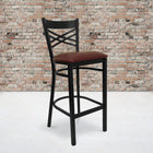 Flash Furniture HERCULES Series Black "X" Back Metal Restaurant Barstool - Burgundy Vinyl Seat-Welded Joint Assembly