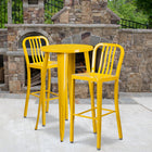 24'' Round Yellow Metal Indoor-Outdoor Bar Table Set with 2 Vertical Slat Back Barstools [CH-51080BH-2-30VRT-YL-GG]-24"W x 24"D x 41"H