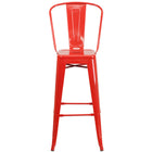 Flash Furniture 30" High Red Metal Indoor-Outdoor Barstool with Back-Bistro Style Barstool