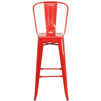 Flash Furniture 30" High Red Metal Indoor-Outdoor Barstool with Back-Bistro Style Barstool