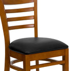 Flash Furniture HERCULES Series Ladder Back Cherry Wood Restaurant Chair - Black Vinyl Seat-2.5'' Thick Foam Padded Seat