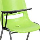 Flash Furniture - Chaise coquille ergonomique verte avec accoudoir-tablette rabattable pour droitiers, paquet de 5-Conception à dossier et siège en plastique vert aux contours ergonomiques