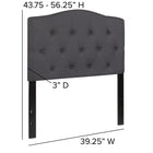 Flash Furniture Cambridge Tufted Upholstered Twin Size Headboard - Dark Grey Fabric-Black Metal Stands with Adjustable Bed Rail Slots