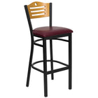 Flash Furniture HERCULES Series Black Slat Back Metal Restaurant Barstool - Natural Wood Back & Burgundy Vinyl Seat-500 lb. Weight Capacity