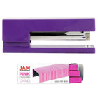 JAM Paper Office & Desk Sets, Stapler Pack of Staples, Purple and Pink (3375PUPI)-Colour: Purple Stapler & a Pack of Pink Staples