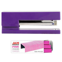 JAM Paper Office & Desk Sets, Stapler Pack of Staples, Purple and Pink (3375PUPI)-Colour: Purple Stapler & a Pack of Pink Staples
